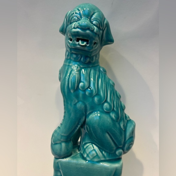 Aqua Blue Chinese Foo dog Statue, Turquoise Asian Figurine - Picture 4 of 4